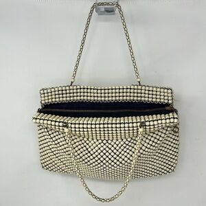 Whiting & Davis Cream Alumesh Metal Mesh Zip Top Double Handle Purse